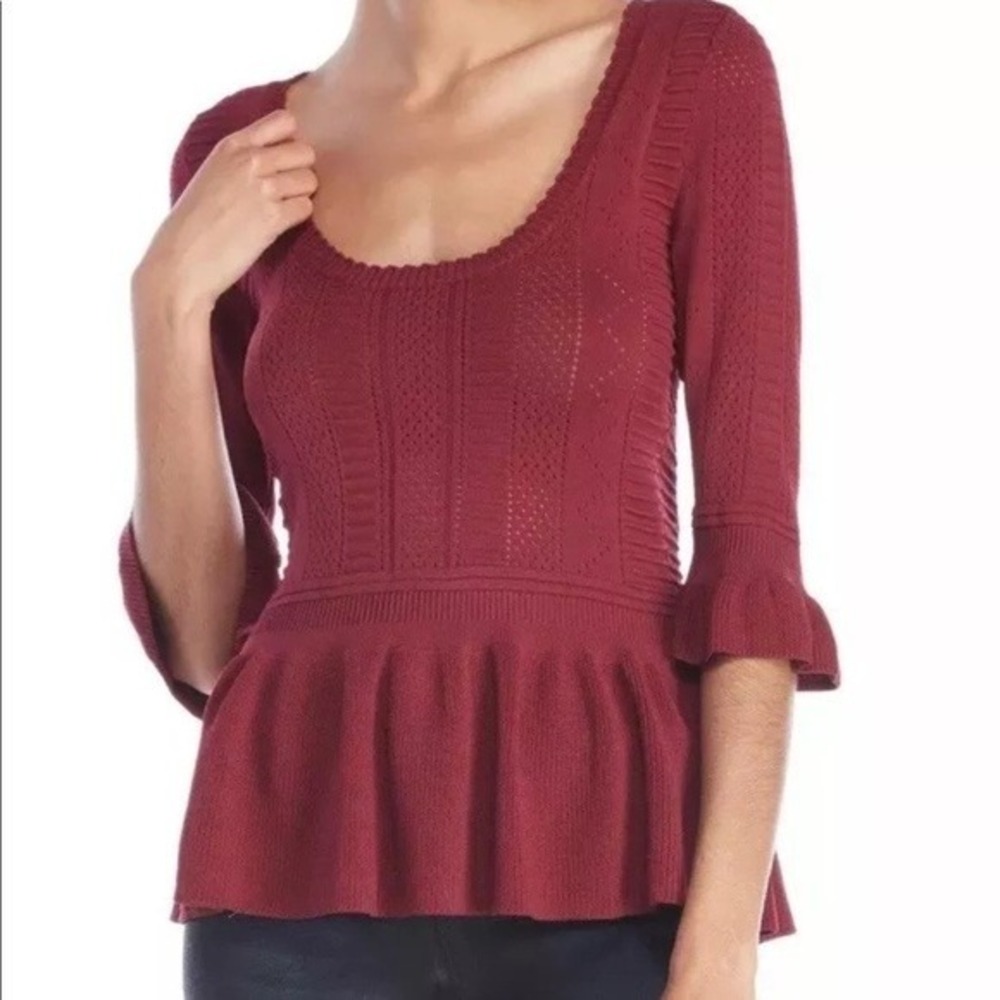Torn by RONNY KOBO Peplum Top Women's Medium Knit Pointelle